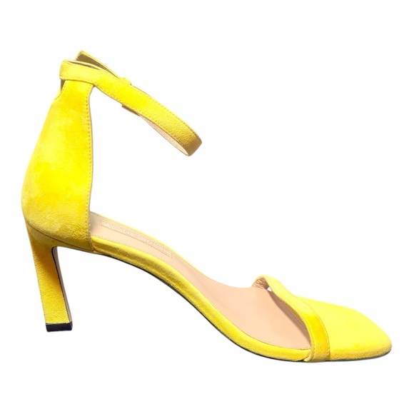 STUART WEITZMAN Square Nudist Yellow Suede Sandals - Picture 3 of 11